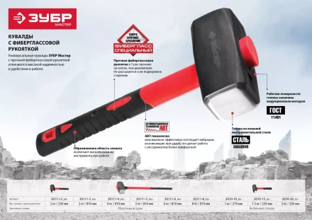 Кувалда ЗУБР "МАСТЕР" с фибергласовой рукояткой, 1,0кг 2010-10_z01 купить в Нижневартовске