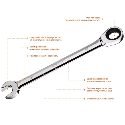 ЗУБР 30 мм, комбинированный трещоточный гаечный ключ, Профессионал (27074-30) купить в Нижневартовске