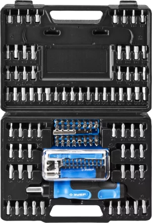 Набор ЗУБР "ЭКСПЕРТ": Отвертка реверсивная с магнитным битодержателем и отсеком для бит в рукоятке, Cr-V, 130 предметов 25237-H129 купить в Нижневартовске