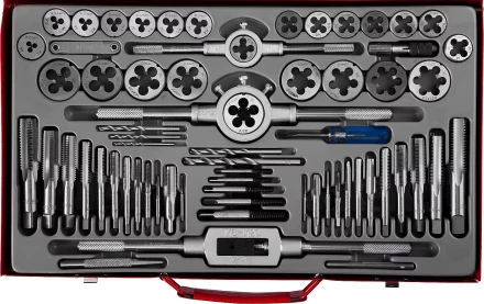 Набор ЗУБР "ЭКСПЕРТ" с металлореж. инструментом,метчики однопроход. и плашки,оснастка, экстракторы-в метал.боксе 65пред. 28118-H65 купить в Нижневартовске