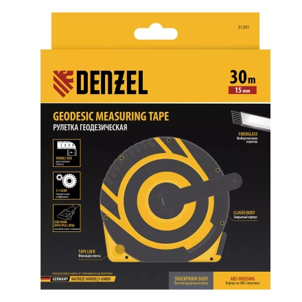 Рулетка геодезическая Denzel 30 м х 15 мм, закрытый корпус, фиберглассовая лента 31291 купить в Нижневартовске