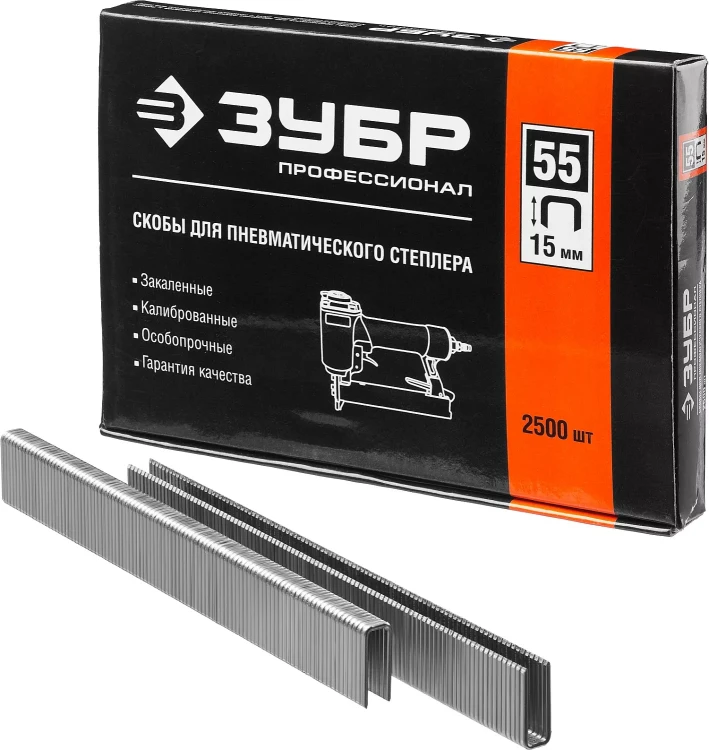 Скобы тип 55, 15 мм, особотвердые, ЗУБР "ПРОФЕССИОНАЛ" 31855-15, 2500 шт 31855-15 купить в Нижневартовске