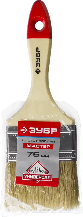 Кисть плоская  ЗУБР "УНИВЕРСАЛ-МАСТЕР", натуральная щетина, деревянная ручка, 75мм 4-01003-075 купить в Нижневартовске