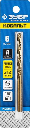 ЗУБР Кобальт, 6.0 х 93 мм, сталь Р6М5К5, класс А, сверло по металлу, Профессионал (29626-6) купить в Нижневартовске