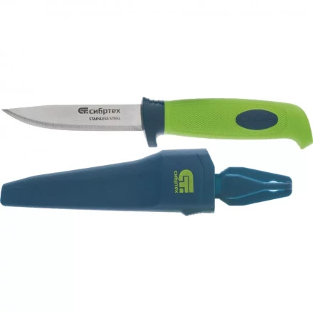 Нож универсальный с чехлом обрезиненная рукоятка 220мм лезвие - 100 мм Сибртех 79015 купить в Нижневартовске