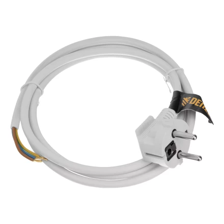 Шнур сетевой Denzel Energy Series, ПВС, 1,5 м, 3 x 1 мм, с неразборной вилкой, белый, 3 м, 37662 купить в Нижневартовске
