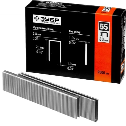 Скобы тип 55, 30 мм, особотвердые, ЗУБР "ПРОФЕССИОНАЛ" 31855-30, 2500 шт 31855-30 купить в Нижневартовске