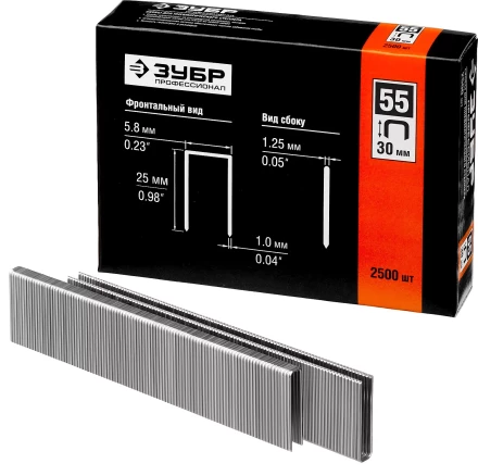 Скобы тип 55, 30 мм, особотвердые, ЗУБР "ПРОФЕССИОНАЛ" 31855-30, 2500 шт 31855-30 купить в Нижневартовске