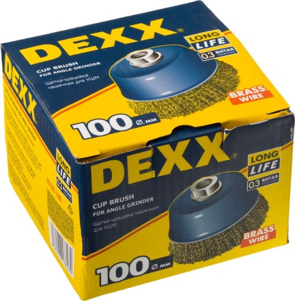 DEXX. Щетка чашечная для УШМ, витая стальная латунированная проволока 0,3мм, 100ммхМ14 35103-100 купить в Нижневартовске