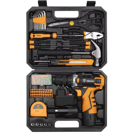 Дрель аккумуляторная DKCD12FU-Li DEKO + набор 104 инструмента для дома, 063-4117 купить в Нижневартовске
