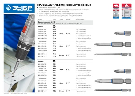 ЗУБР PZ2, 25 мм, 2 шт, торсионные биты (26013-2-25-2) купить в Нижневартовске