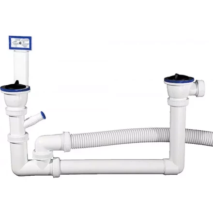 Сифон ЗУБР "МАСТЕР" колбовый для двухместной мойки, выпуск - нержавеющая чашка, перелив, отвод для стиральной машины 51867-2 купить в Нижневартовске