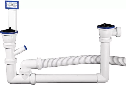 Сифон ЗУБР "МАСТЕР" колбовый для двухместной мойки, выпуск - нержавеющая чашка, перелив, отвод для стиральной машины 51867-2 купить в Нижневартовске