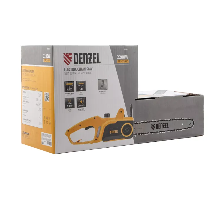 Пила цепная электрическая Denzel EDS-2200P, 2.2 кВт,поперечная, шина 45 см, шаг 3/8, паз 1.3 мм, 63 звена 95617 купить в Нижневартовске