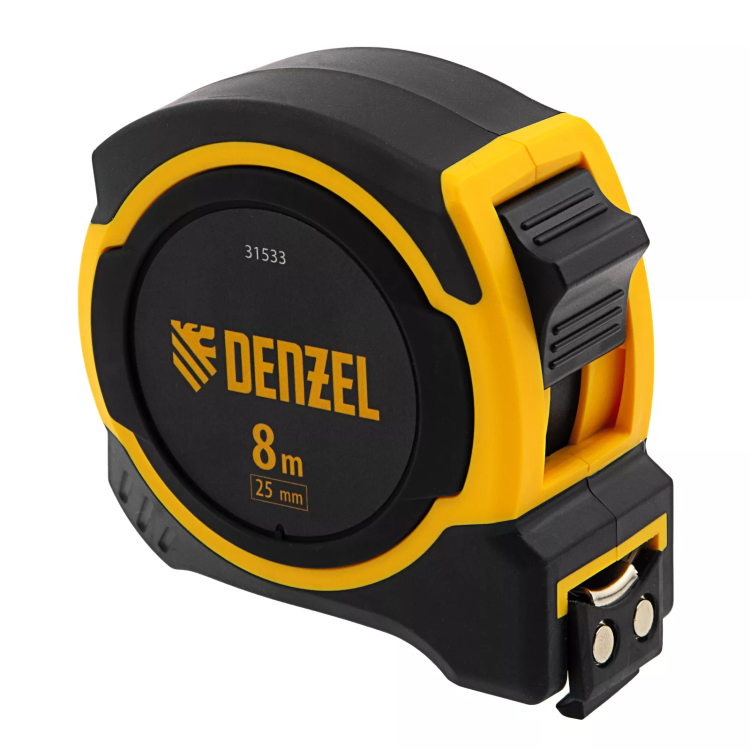 Рулетка Denzel 8м х 25мм, двухкомп. корпус, магнитный обрезиненный зацеп, 31533 купить в Нижневартовске
