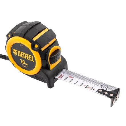 Рулетка Denzel 10м х 32мм, автоматич. фиксац., нейлон. покрытие, магнит. зацеп, двухстор. разметка, 31525 купить в Нижневартовске