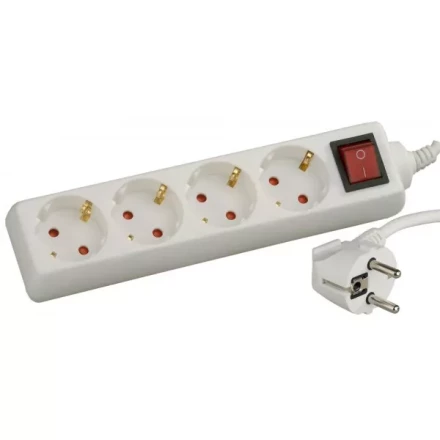 Удлинитель СВЕТОЗАР электрический с заземлением, выключателем, с защитными шторками, евро, 4 гнезда,3м SV-55045-3 купить в Нижневартовске