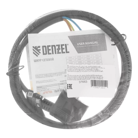 Шнур сетевой Denzel Energy Series, ПВС, 1,5 м, 3 x 1 мм, с неразборной вилкой, черный, 3 м, 37663 купить в Нижневартовске