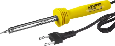 Паяльник STAYER "STANDARD" с пластмассовой рукояткой и долговечным жалом, 40 Вт, конус 55330-40 купить в Нижневартовске