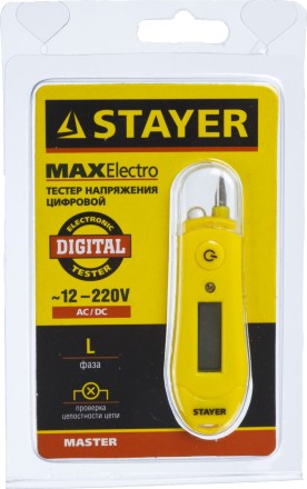 Тестер напряжения STAYER &quot;МASTER&quot; цифровой со световым индикатором, 12-220В, 70мм 45282 купить в Нижневартовске