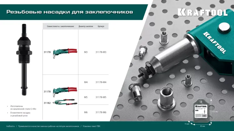 Резьбовые насадки для заклепочников KRAFTOOL 31178-M4 купить в Нижневартовске
