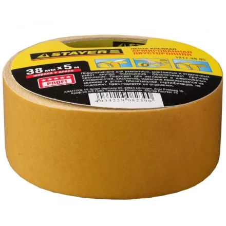 Двухсторонняя клейкая лента на тканевой основе, STAYER Profi 1217-38-05, 38мм х 5м 1217-38-05 купить в Нижневартовске