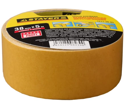 Двухсторонняя клейкая лента на тканевой основе, STAYER Profi 1217-38-05, 38мм х 5м 1217-38-05 купить в Нижневартовске