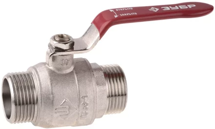 Кран ЗУБР шаровой 1/2" полнопроходной "папа-папа", ручка, никелированная латунь 51352-N-1/2 купить в Нижневартовске