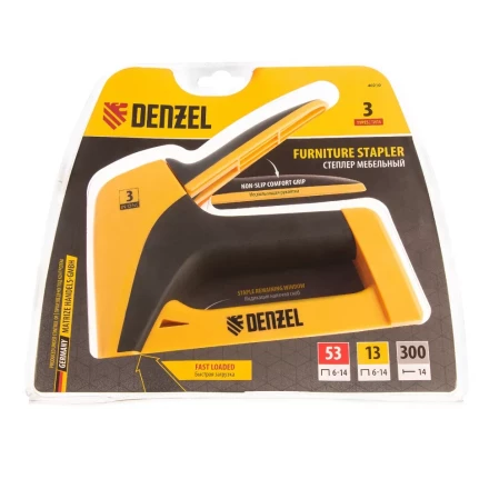 Степлер мебельный, пластиковый корпус, тип скобы: 13, 53, 300, 6-14 мм, Denzel 40210 купить в Нижневартовске