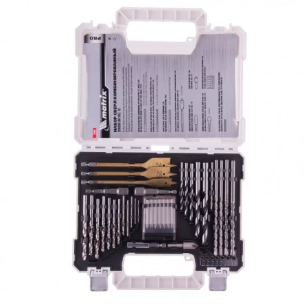 Набор сверл комбинированный по металлу 1-6,5 мм бетону 4-8 мм дереву 4-10 мм перки биты 20 шт адаптер головки 2 шт зенковка 50 предметов Pro Matrix 725650 купить в Нижневартовске