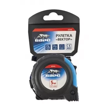 Рулетка Вектор 5 м х 19 мм, утолщенное полотно, магнитный зацеп, обрезиненный корпус  БАРС 32541 купить в Нижневартовске