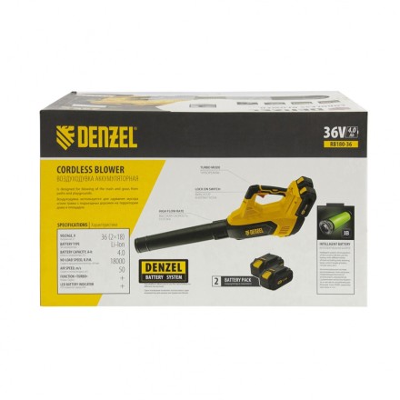 Воздуходувка аккумуляторная RB180-36, Li-ion, 36 В, 4 Ач, 180 км/ч, 820 м3/ч Denzel 59610 купить в Нижневартовске
