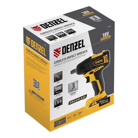 Гайковерт ударный аккумуляторный бесщеточный Denzel 26502 CIW-IB-300-0, Li-ion, 18В, 300Нм купить в Нижневартовске