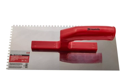 Гладилка из нержавеющей стали, 280 х 130 мм, зеркальная полировка, пластмассовая ручка, зуб 4 х 4 мм Matrix 86780 купить в Нижневартовске