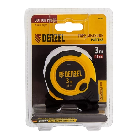 Рулетка Denzel 3м х 13мм, двухкомп. корпус, кнопка-пауза, 31540 купить в Нижневартовске