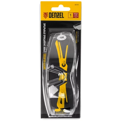 Очки защитные открытые Denzel 89191, поликарбонатные, прозрачная линза, 2х комп.дужки