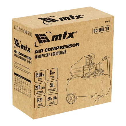 Компрессор воздушный MTX DC1500L/50, 1,5 кВт, 50 л, 210 л/мин 58018 купить в Нижневартовске