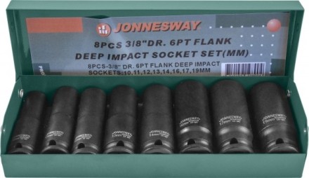 Набор головок торцевых ударных глубоких 3/8&quot;DR 10-19мм 8предметов  Jonnesway S03AD3108S 48506 купить в Нижневартовске