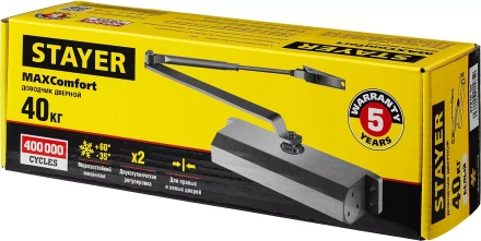 Доводчик дверной STAYER, для дверей массой до 40 кг, цвет белый 37916-50 купить в Нижневартовске