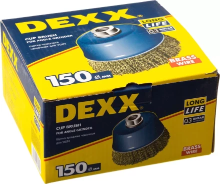 DEXX. Щетка чашечная для УШМ, витая стальная латунированная проволока 0,3мм, 150ммхМ14 35103-150 купить в Нижневартовске