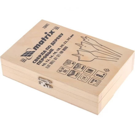 Набор сверл перовых по дереву 10-12-14-16-18-20-22-25 мм 8 шт деревянный кейс Matrix 70441 купить в Нижневартовске