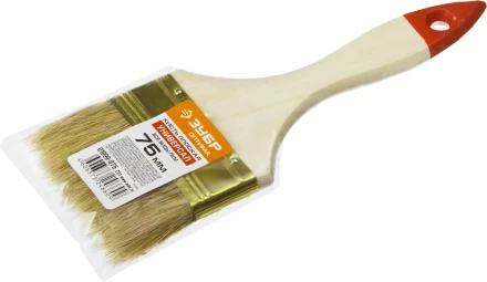 Кисть плоская ЗУБР "УНИВЕРСАЛ-ОПТИМА", светлая щетина, деревянная ручка, 75мм 01099-075_z01 купить в Нижневартовске