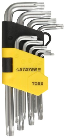 Набор STAYER &quot;MASTER&quot;: Ключи имбусовые короткие, Cr-V, сатинированное покрытие, пластиковый держатель, Т10-Т50мм, 9 предметов 2743-H9 купить в Нижневартовске