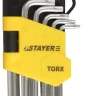 Набор STAYER "MASTER": Ключи имбусовые короткие, Cr-V, сатинированное покрытие, пластиковый держатель, Т10-Т50мм, 9 предметов 2743-H9 купить в Нижневартовске