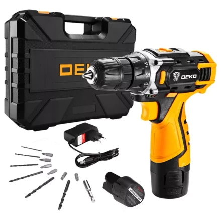 Дрель аккумуляторная DEKO DKCD12FU-Li SET3, 063-4173, в кейсе + оснастка 13 шт купить в Нижневартовске