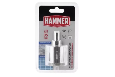Коронка алмазная HAMMER Ф35мм HEX (DHS 35.0*65/5) купить в Нижневартовске