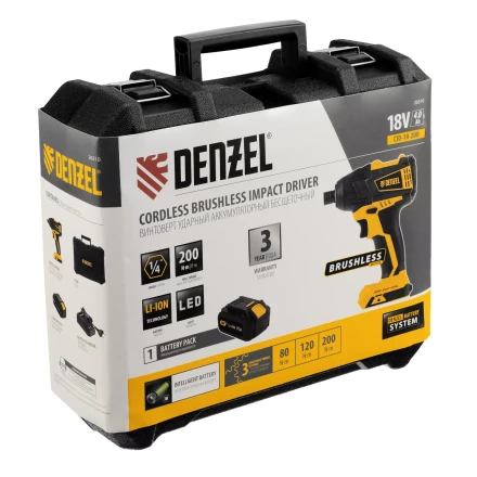 Винтоверт ударный аккумуляторный Denzel 26510 бесщеточный CID-IB-200 18В Li-Ion купить в Нижневартовске