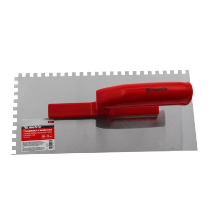 Гладилка из нержавеющей стали, 280 х 130 мм, зеркальная полировка, пластмассовая ручка, зуб 6 х 6 мм Matrix 86781 купить в Нижневартовске