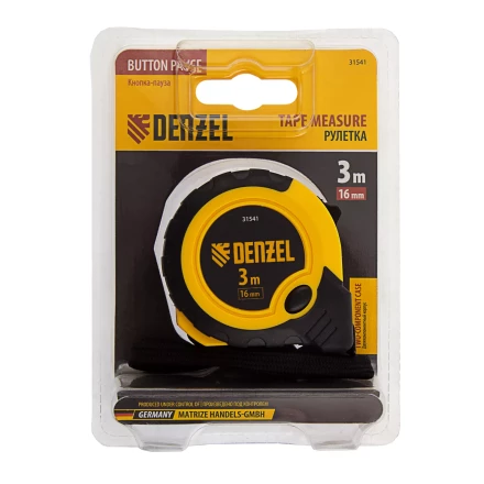 Рулетка Denzel 3м х 16мм, двухкомп. корпус, кнопка-пауза, 31541 купить в Нижневартовске