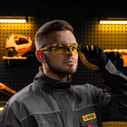 Очки защитные открытые Denzel 89192, поликарбонатные, желтая линза, 2х комп.дужки купить в Нижневартовске